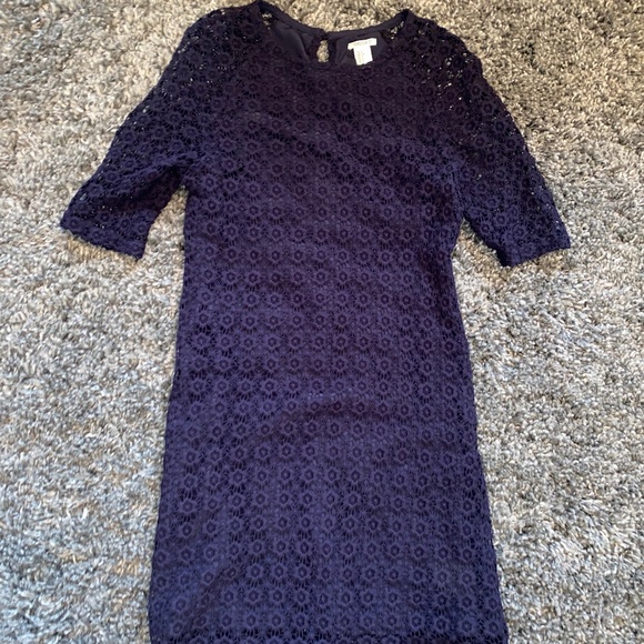 Navy Blue Floral Print Textured Dress Women's Size Small - Picture 1 of 7